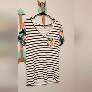 (PINK) Striped T-shirt